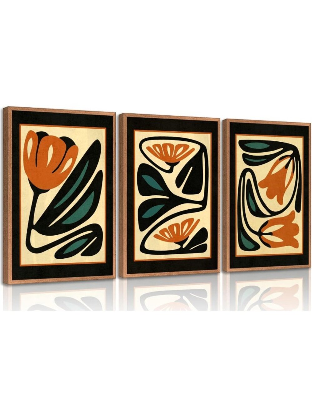 3-Piece Boho Floral Wall Art Set - Abstract Black & Orange Prints for Living